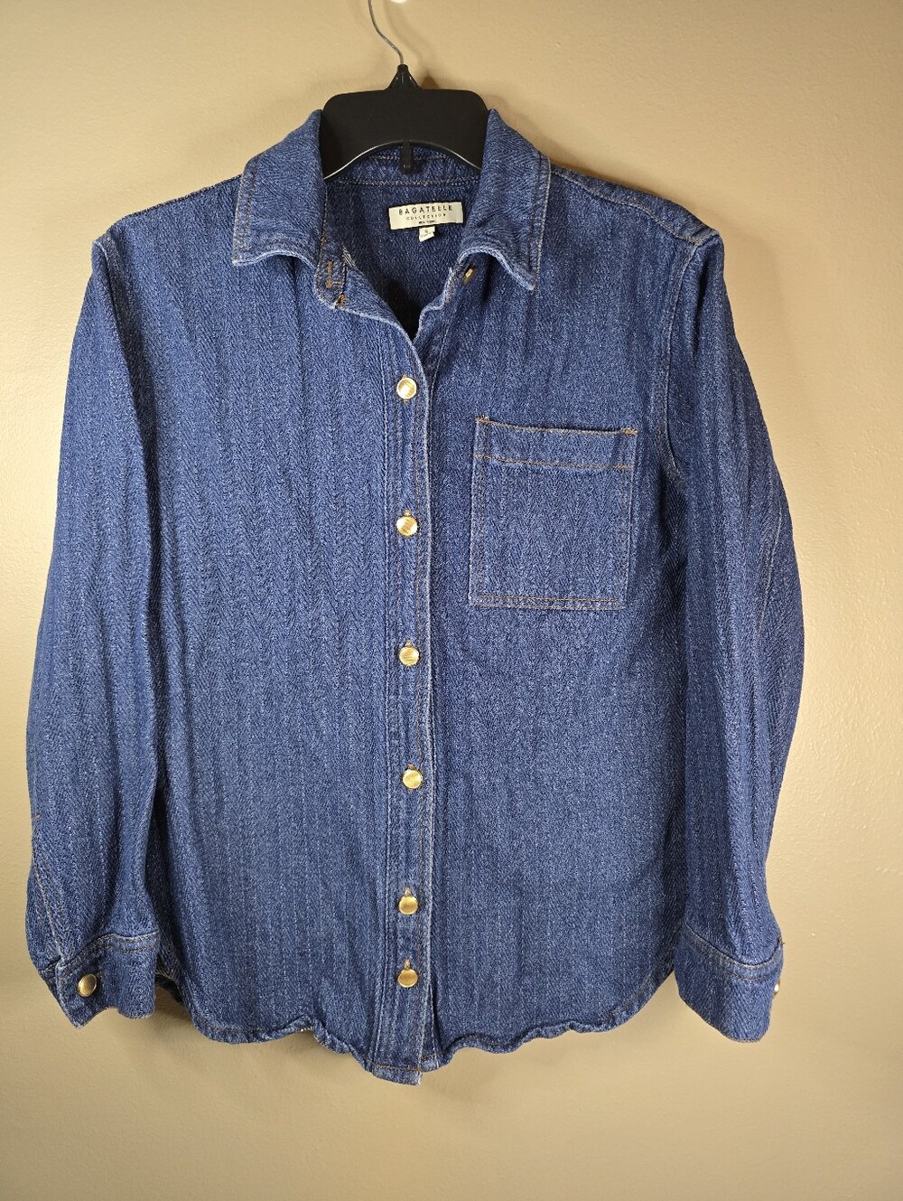 Bagatelle Collection Textured Denim Shacket Size Small Button Up Dark Blue Wash